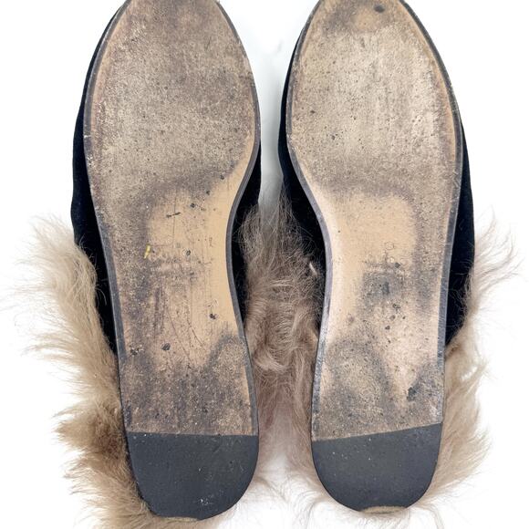 GUCCI Black Velevt Fur Lined Princetown Loafers Mules Horsebit Size EU 37 US 7 - Picture 7 of 11